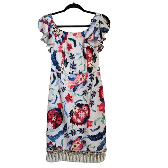 Sachin & Babi Hemuskudar Floral Tassel Short-Sleeve Cocktail Sheath Dress Size 0 - Picture 3 of 16